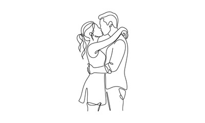 Obraz premium Couple embracing and kissing in a romantic hug isolated on transparent background, Vector silhouette line art
