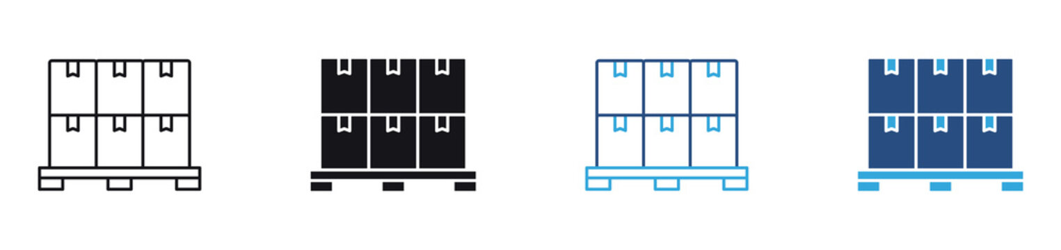 Warehouse Storage icon set. stacked cargo boxes on pallet icons. logistics and inventory management concept. vector illustration.