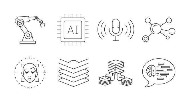 AI icon set for artificial intelligence and machine learning
