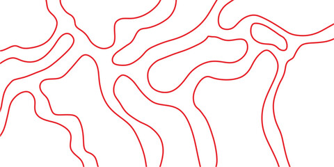Topographic red line art creates a dynamic contour map background. Perfect for geographic themes, abstract tech textures, and modern minimalist vector designs for web or print applications © denis