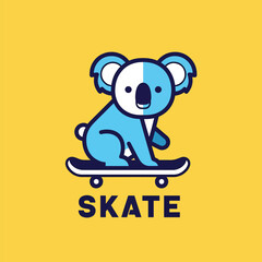 Naklejka premium Cute cartoon blue koala riding a skateboard with text.