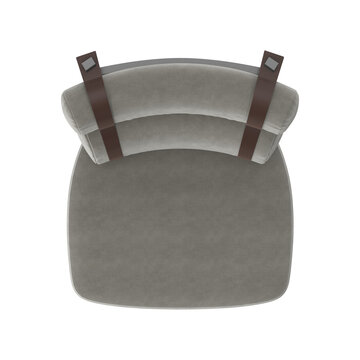 Double Bolster Backrest Armless Chair with Leather Straps Top View on White Background