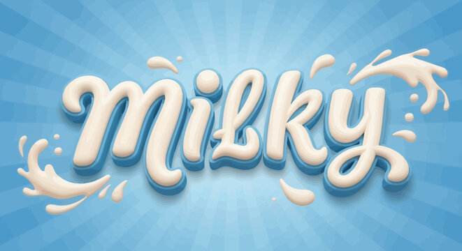 3D Milky Lettering with Splashes on Light Blue Background