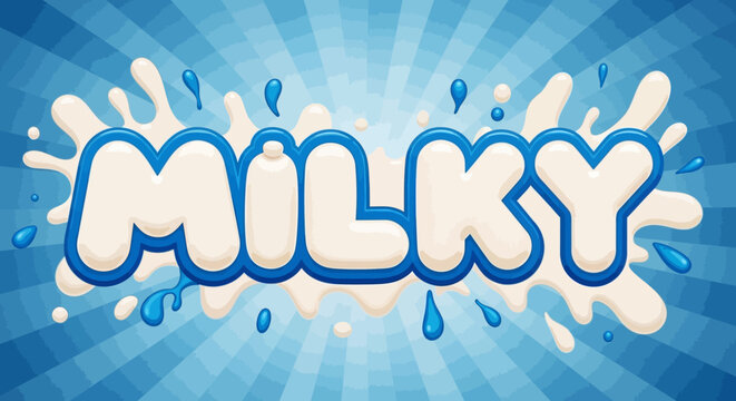 Milky Text Splash: Creamy Font with Blue Rays Burst Background