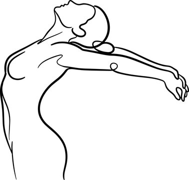 Continuous Line Drawing of Woman Arching Back with Arms Extended