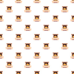 Naklejka premium Fireplace illustrations creating a seamless pattern on white background