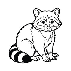 Obraz premium Cute raccoon cartoon illustration sitting on white background with black lines and details