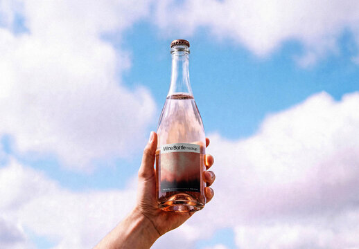 Glass Bottle Mockup &ndash; in Hand Packaging Branding Presentation (PSD)