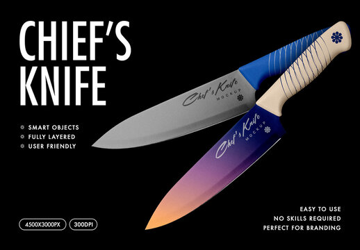 Chef&rsquo;s Knife Mockup &ndash; Isolated Branding Presentation (PSD)