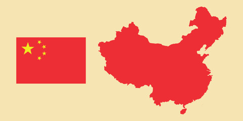 Fototapeta premium Hand Drawn China Map Silhouette With Chinese National Flag Vector Illustration.