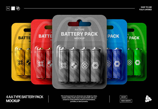 AA Battery Pack Mockup &ndash; Isolated Packaging Branding Presentation (PSD)