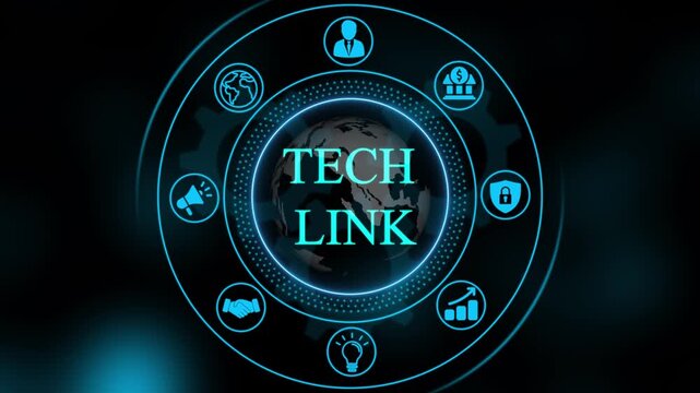 Digital tech link hud interface with rotating globe and global business for corporate network communication