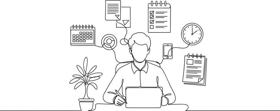 Businessperson managing tasks, schedule, deadlines, and time with digital tools and planner