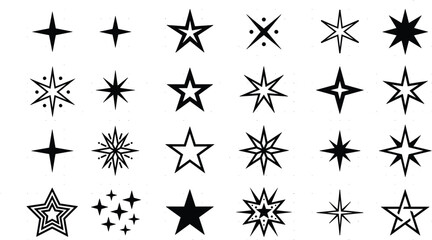 Obraz premium Hand Drawn Sparkle and Starburst Icon Set with Decorative Twinkle Shapes Celestial Elements Vector Illustration
