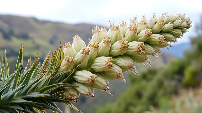 Giant Puya Raimondii flower spike on Andean slope