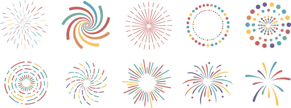 Collection of Ten Colorful Abstract Starburst and Swirl Graphic Elements design element