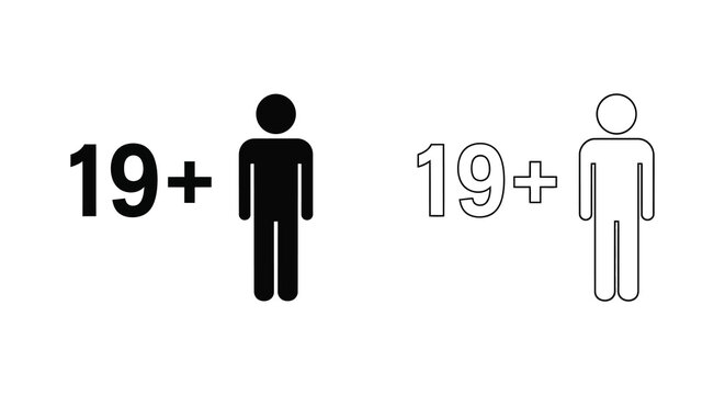 Male figure silhouette with age restriction sign on white background silhouette