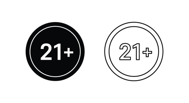 Twenty one plus age restriction sign black and white silhouette