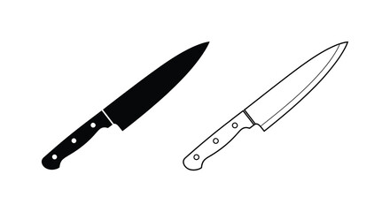 Obraz premium Chef knife silhouette and outline on white background high quality professional