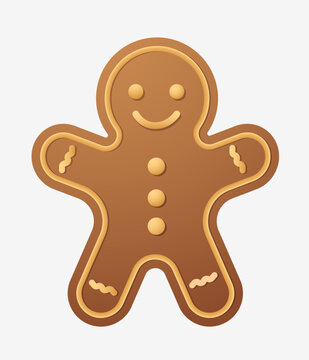 Gingerbread Man Cookie. Cute 3D Cartoon Character for Christmas