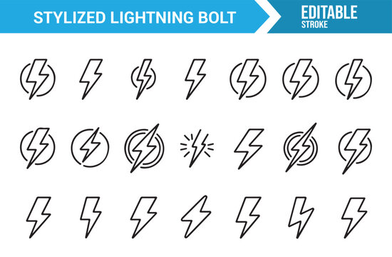 Minimal Electric Bolt Icon Set for Energy Power and Storm Concepts