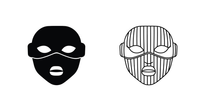 Masked face silhouette with goggles and balaclava black and white silhouette