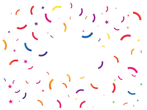 Colorful Confetti and Star on White Background with Copy Space. Celebration Party Banner. Vector Illustration