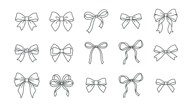 Minimalist Ribbon Bow Line Icons Set for Wedding Decor and Gift Packaging