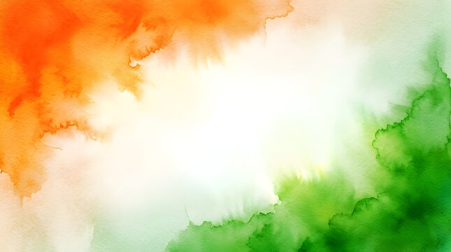 Abstract watercolor background with orange white and green colors inspired by Indian flag