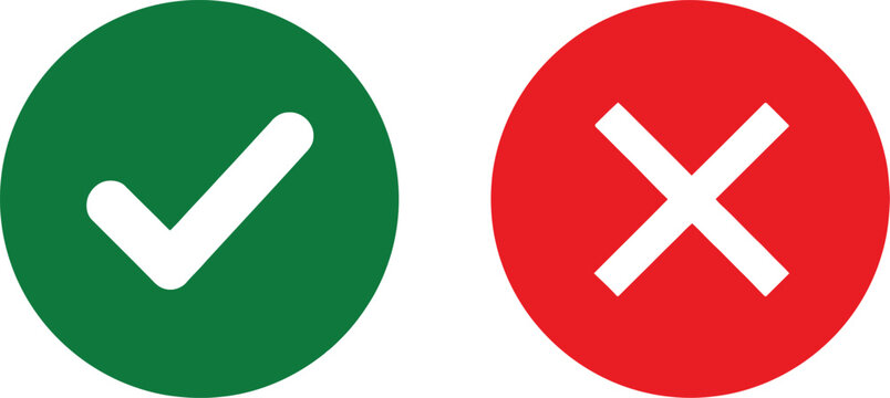 Green Checkmark and Red Cross Symbols Representing Approval and Disapproval Decisions