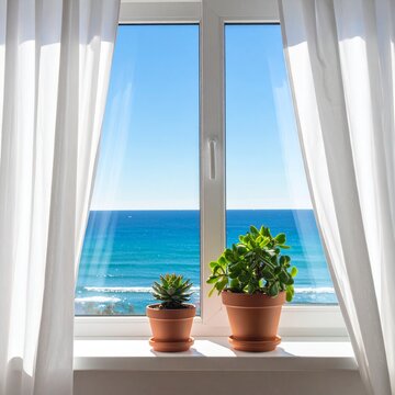 Peaceful ocean view from window