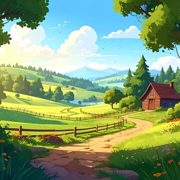 Peaceful rural landscape with a winding path