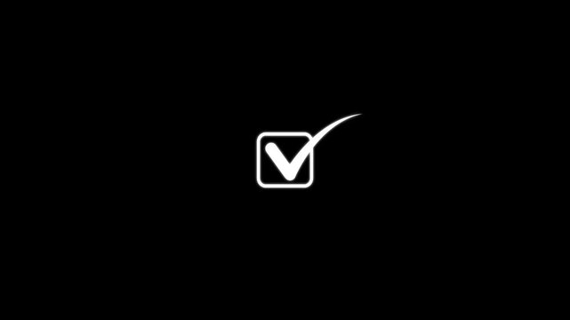 Tick mark animated on the ellipse box. fill in the box, successful symbol, check mark, animation