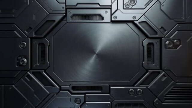 3D animation of heavy futuristic metal doors opening. This sci-fi transition is perfect for technology reveals, gaming videos, and cinematic space scenes