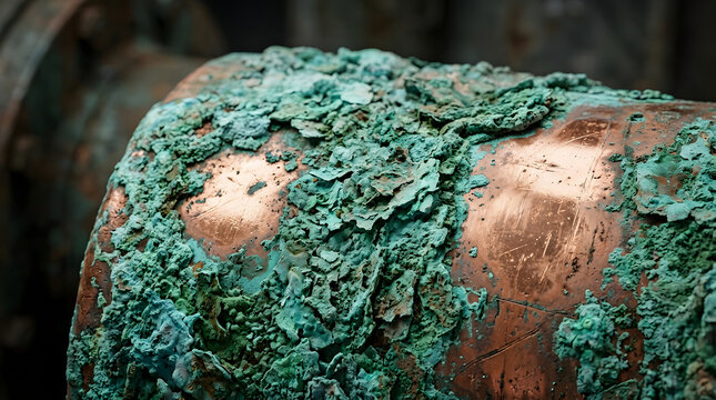 bronze cannon barrel with verdigris patina close up photograph with shallow depth of field