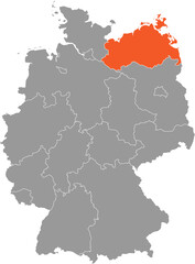 Fototapeta premium Mecklenburg-Vorpommern Location on Map of Germany with States and Regions Editable Cartographic Illustration