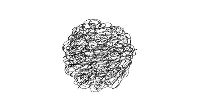 Hand-drawn scribble animation, minimalist sketchy ball motion graphic on white background, abstract messy line doodle, creative artistic element.