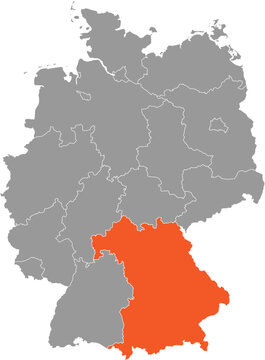 Bavaria Location on Map of Germany with States and Regions Editable Cartographic Illustration