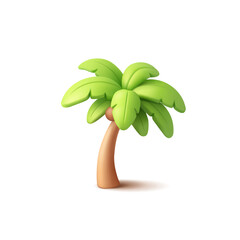 Obraz premium Palm green tree, 3D icon on white background. Tropical tree with coconut. Vector illustration.