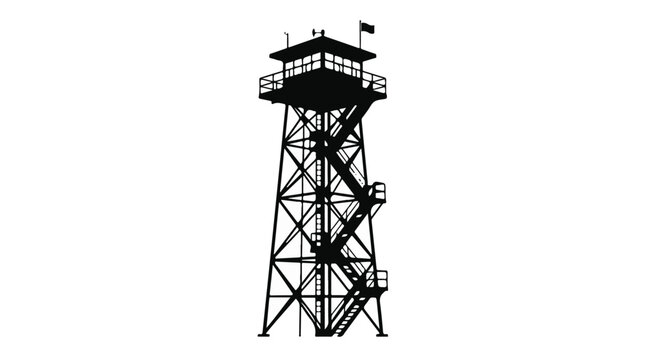 Silhouette of fire lookout tower observation station in forest landscape