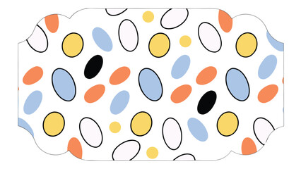 Fototapeta premium Vintage label design with playful oval pattern in yellow orange blue and black color palette.
