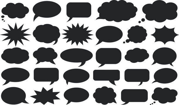 Collection of black speech bubbles and thought clouds Vector
