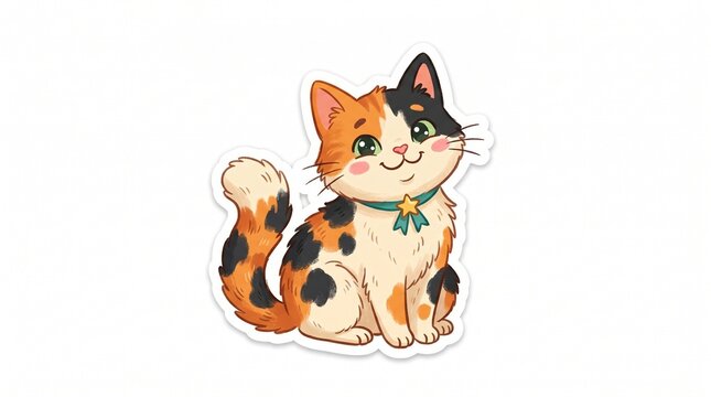 Colorful Calico Cat Sitting Portrait.