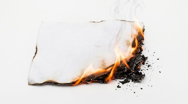 Burning white paper with orange flames.