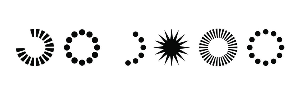 Circular loading icon set vector collection with spinner, buffer, and progress indicators for UI, app, and web interface waiting and processing animation design