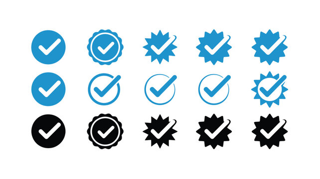 Checkmark sign vector icon set with verified, approval, done, and correct symbols for validation, confirmation, and UI interface design projects