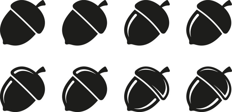 Colorful vector illustration of acorn icons symbolizing nature, growth, harvest, tradition, design, and seasonal inspiration