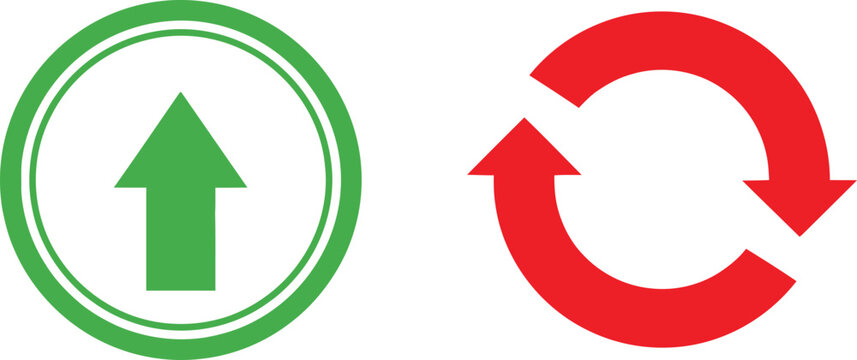 Green up arrow in circle and red refresh arrows icon