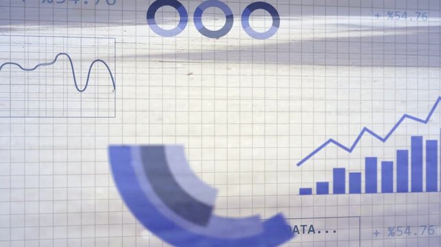 Animated data viz responding to COLLECTING DATA appearing, bars growing, lines rising into arrow