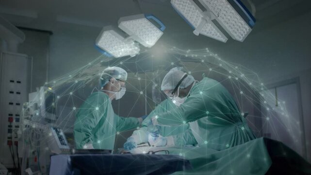 Surgical team initiating procedure in OR, AR dome pulsing above field guiding incision